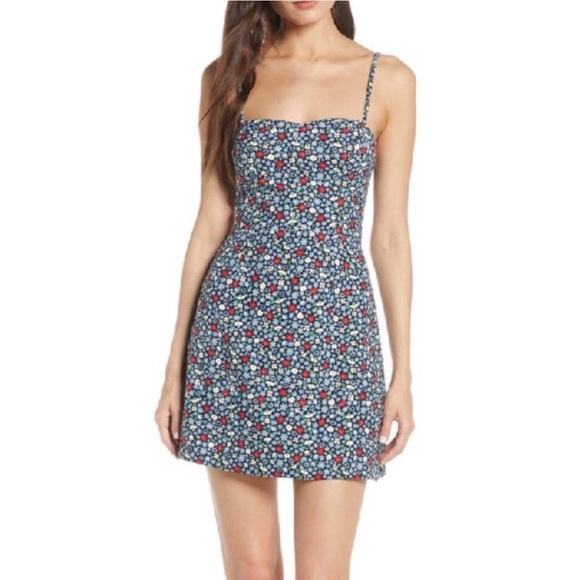French Connection Dresses & Skirts - French connection -Floral Square-Neck Mini Dress - Blue